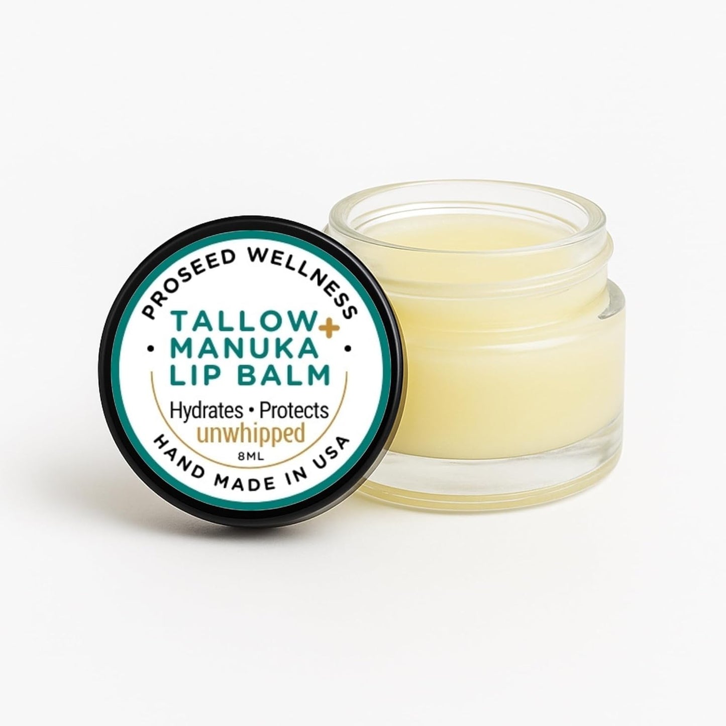 Manuka Honey Turmeric Unwhipped Tallow Lip Balm – Handmade Grass-Fed - Finished Moisturizer, Frankincense, Vitamin E, Castor Oil, Buah Merah – Protect, Moisture Cuticle LipBalm for Men, Women & Kids