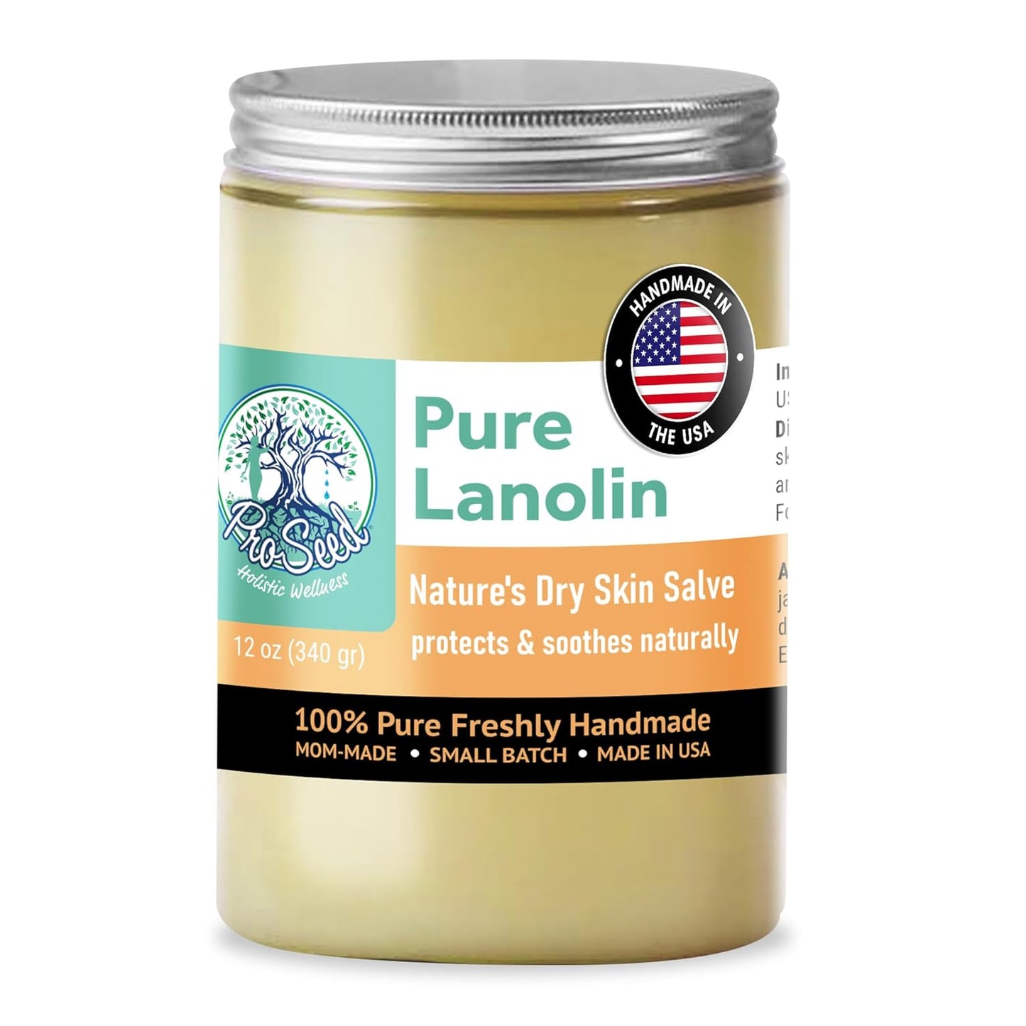 GLASS JAR | 100% Pure All Natural Anhydrous Lanolin USP US Pharmacopeia Grade | Nipple Care and All Purpose Skin Balm, Dry Itchy Skin Relief | SUSTAINABLE Glass Jar | Single Ingredient | 2oz