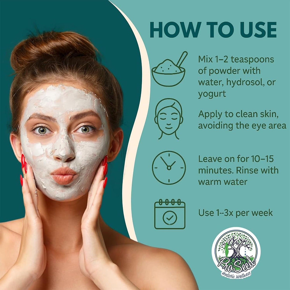 ProSeed Clay Powder Mask with Ashwagandha, Reishi, Kaolin & Bentonite – Natural Botanical Facial Cleanse with Oats & Aloe for Moisturizing & Hydrating Sensitive Skin – Skin Care Powder Facial Mask