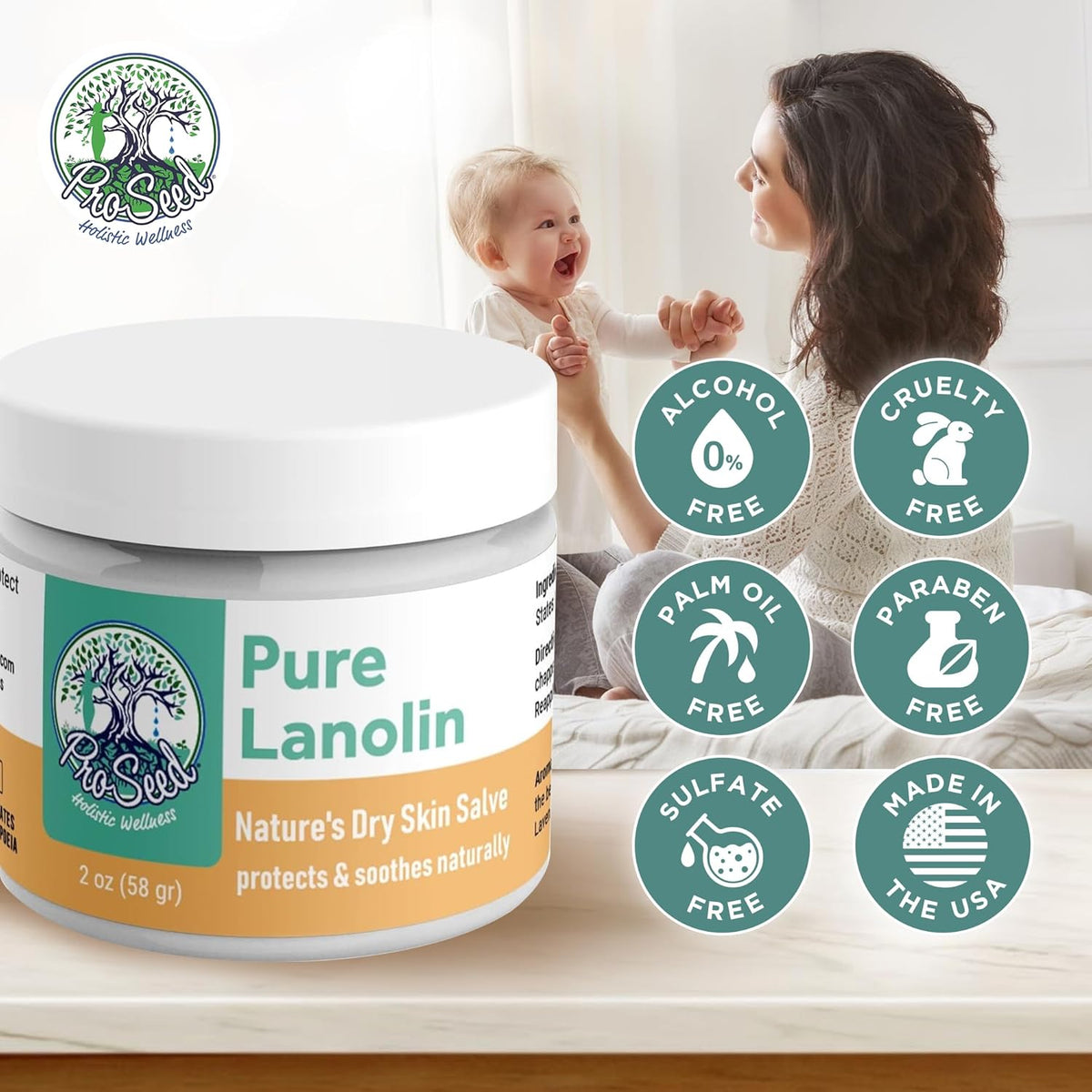 100% Pure Lanolin, Handmade in USA, Unrefined Balm, Dry & Itchy Skin, Cracked Lips, Breastfeeding, Nipple Cream, Baby Care, Moisture-Rich, Nursing Essentials & Petroleum-Free, for Hands, Face & Body