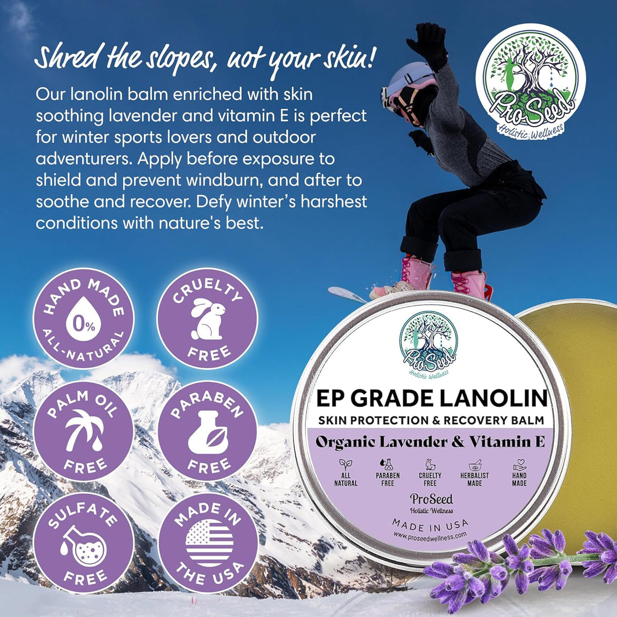 Lavender Infused Lanolin Balm with Vitamin E | 2 oz