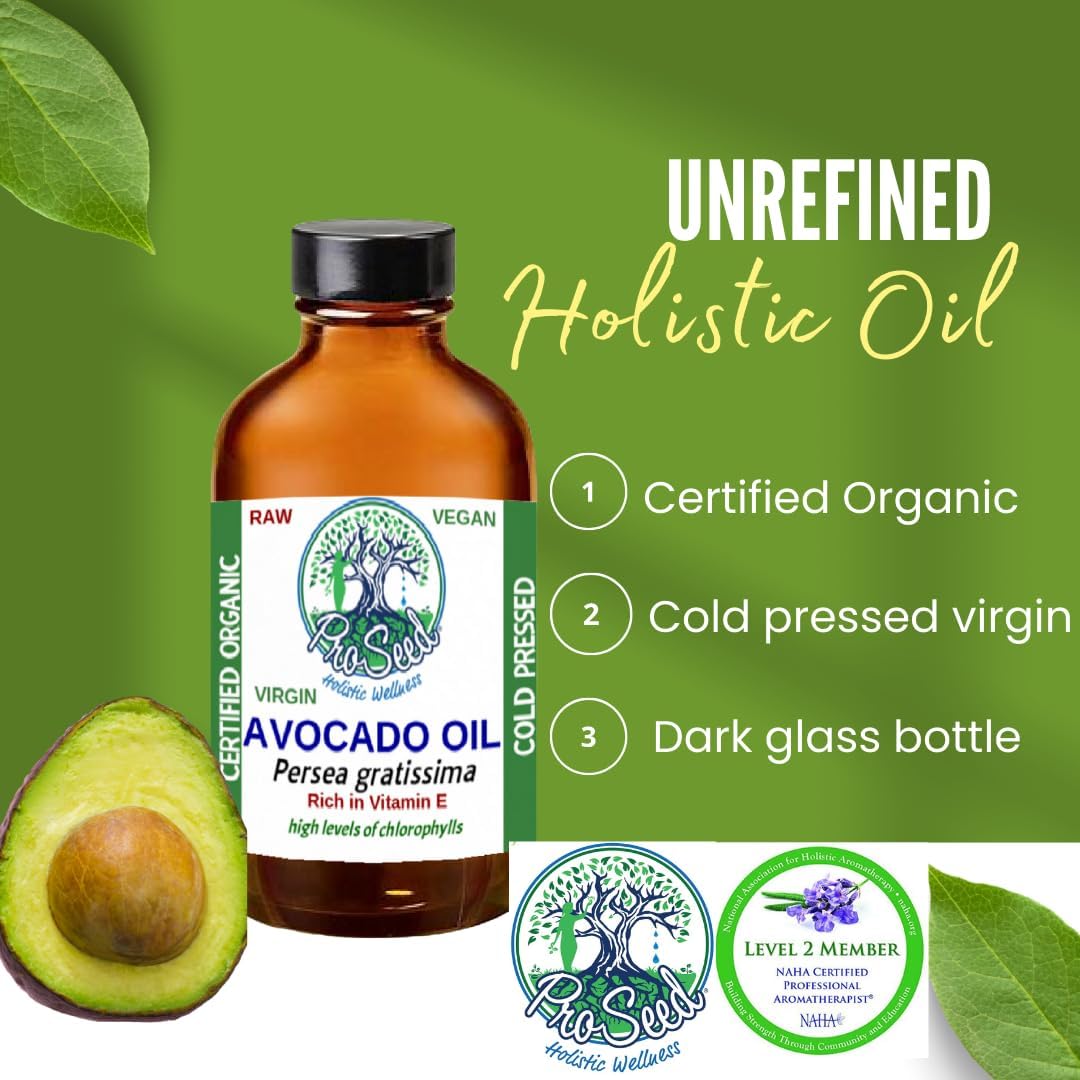 ProSeed Handmade Raw Avocado Oil – Pure, Cold-Pressed & Unrefined – Moisturizing Oil for Skin, Hair & Cooking – With Vitamins A, D & E – BPA-Free, (16oz) Glass Bottle