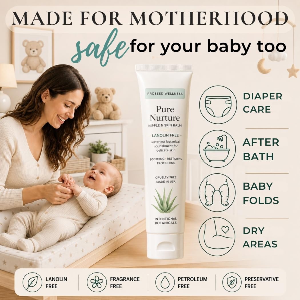 Lanolin Free Nipple Cream for Breastfeeding – Botanical Nipple Butter with Shea Butter, Aloe & Chamomile – Soothing Nursing Balm for Dry Sensitive Skin – Postpartum Essentials, 2 oz