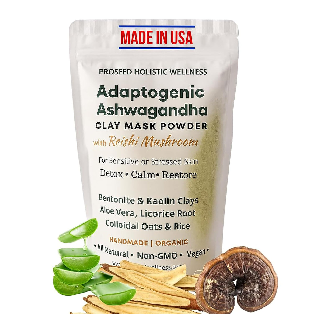 ProSeed Clay Powder Mask with Ashwagandha, Reishi, Kaolin & Bentonite – Natural Botanical Facial Cleanse with Oats & Aloe for Moisturizing & Hydrating Sensitive Skin – Skin Care Powder Facial Mask