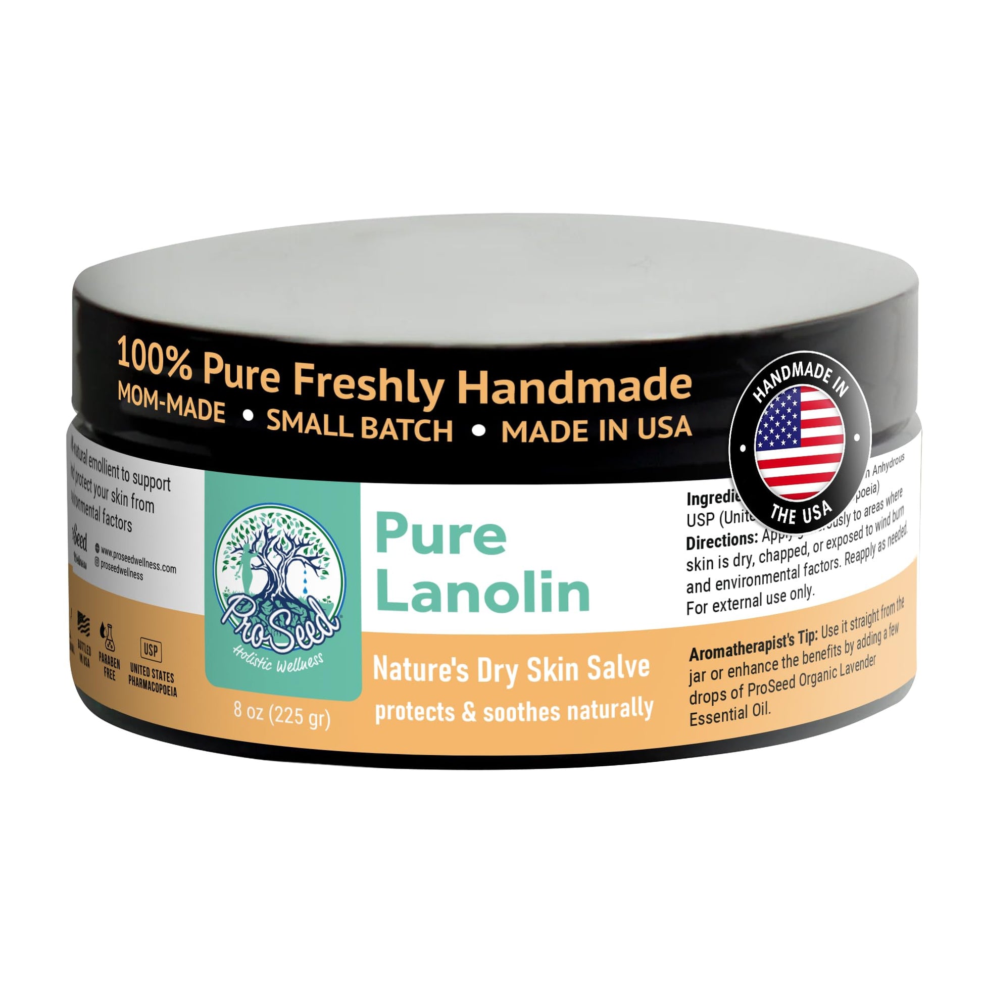 100% Pure Lanolin, Handmade in USA, Unrefined Balm, Dry & Itchy Skin, Cracked Lips, Breastfeeding, Nipple Cream, Baby Care, Moisture-Rich, Nursing Essentials & Petroleum-Free, for Hands, Face & Body