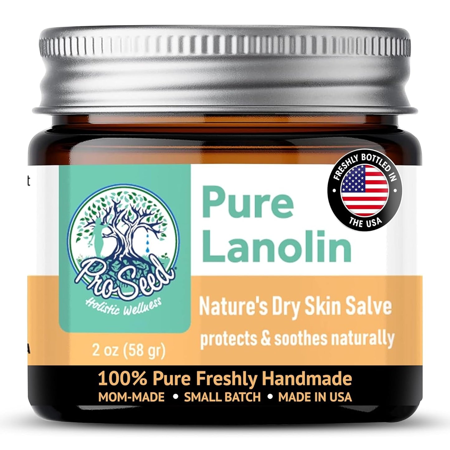 GLASS JAR | 100% Pure All Natural Anhydrous Lanolin USP US Pharmacopeia Grade | Nipple Care and All Purpose Skin Balm, Dry Itchy Skin Relief | SUSTAINABLE Glass Jar | Single Ingredient | 2oz