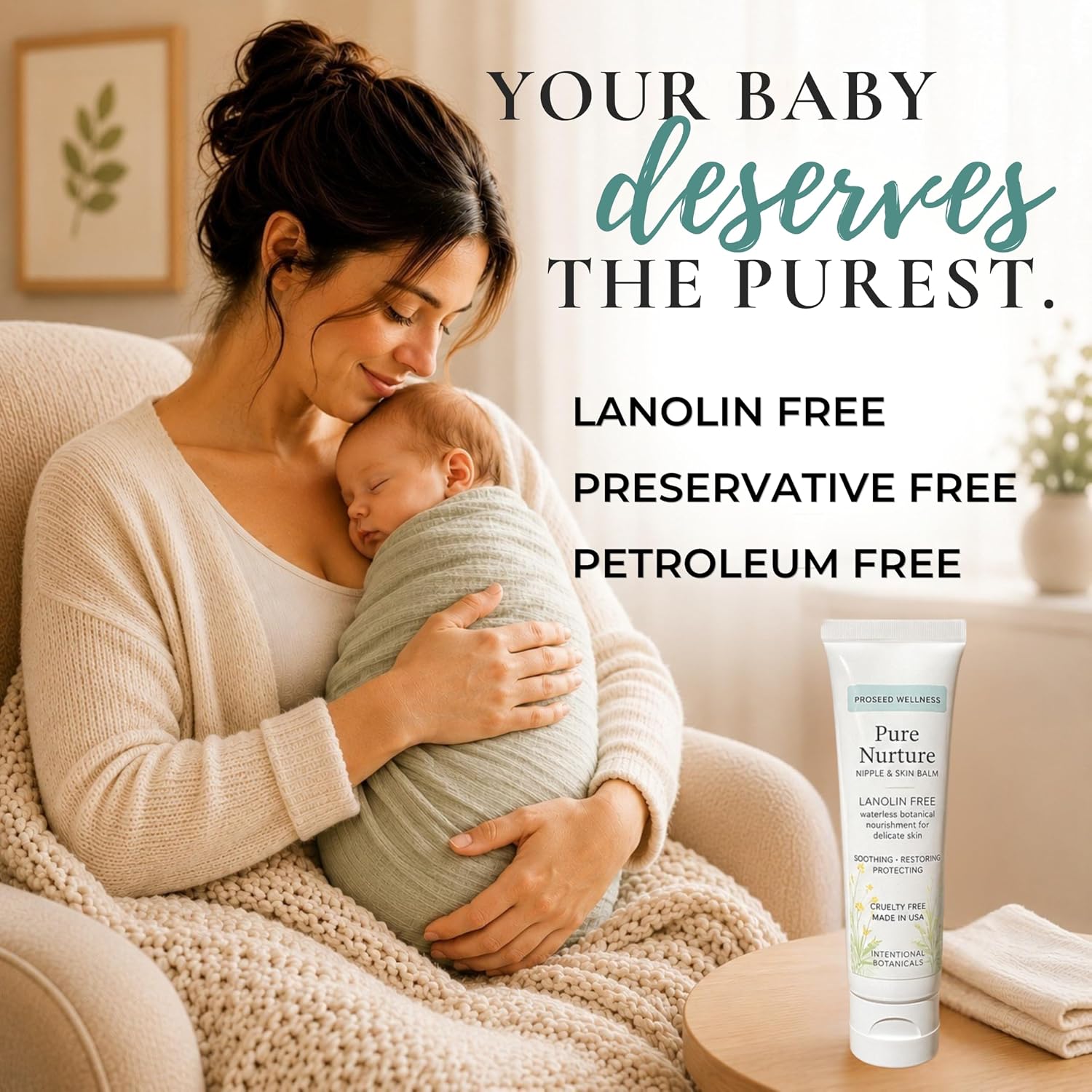 Lanolin Free Nipple Cream for Breastfeeding – Botanical Nipple Butter with Shea Butter, Aloe & Chamomile – Soothing Nursing Balm for Dry Sensitive Skin – Postpartum Essentials, 2 oz