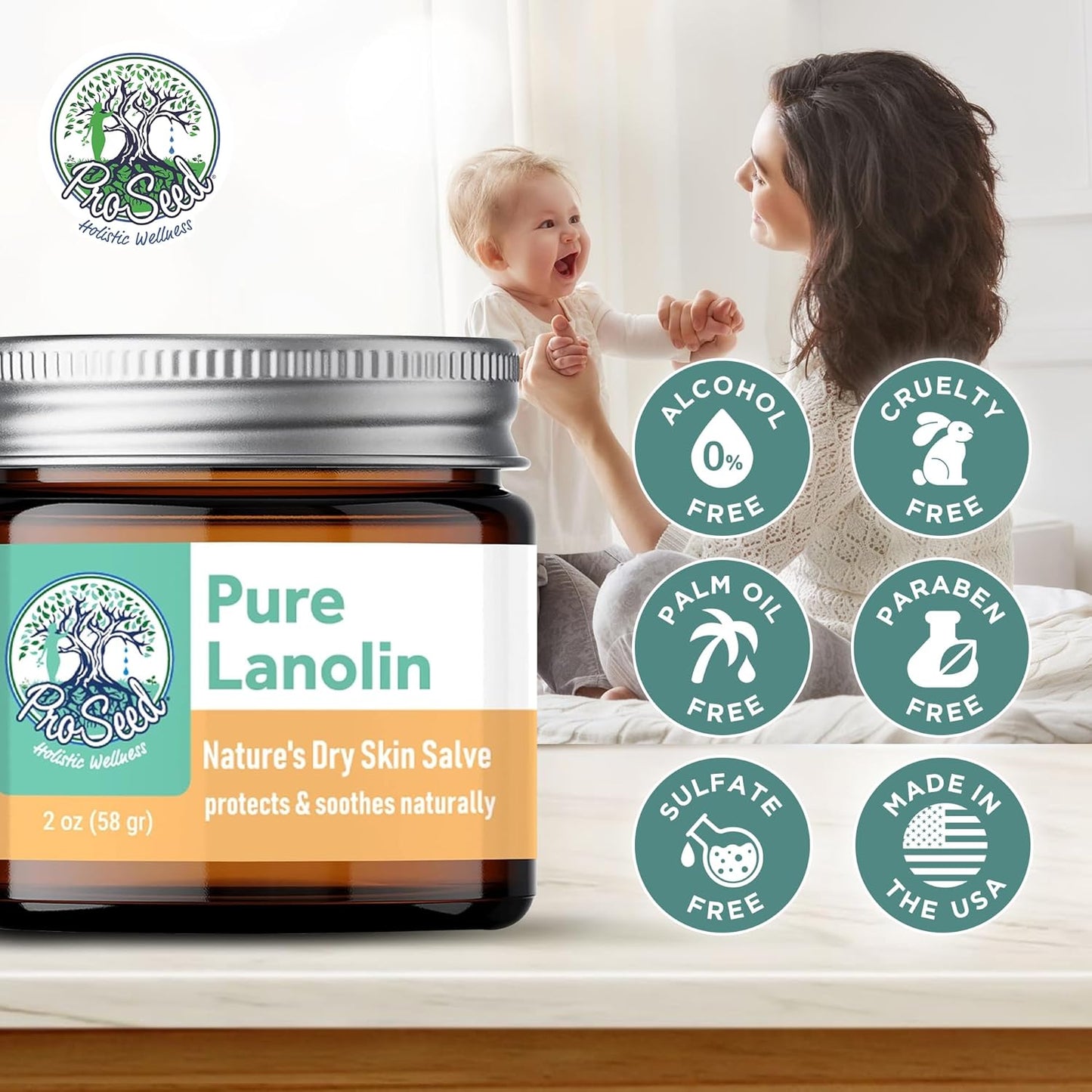 GLASS JAR | 100% Pure All Natural Anhydrous Lanolin USP US Pharmacopeia Grade | Nipple Care and All Purpose Skin Balm, Dry Itchy Skin Relief | SUSTAINABLE Glass Jar | Single Ingredient | 2oz