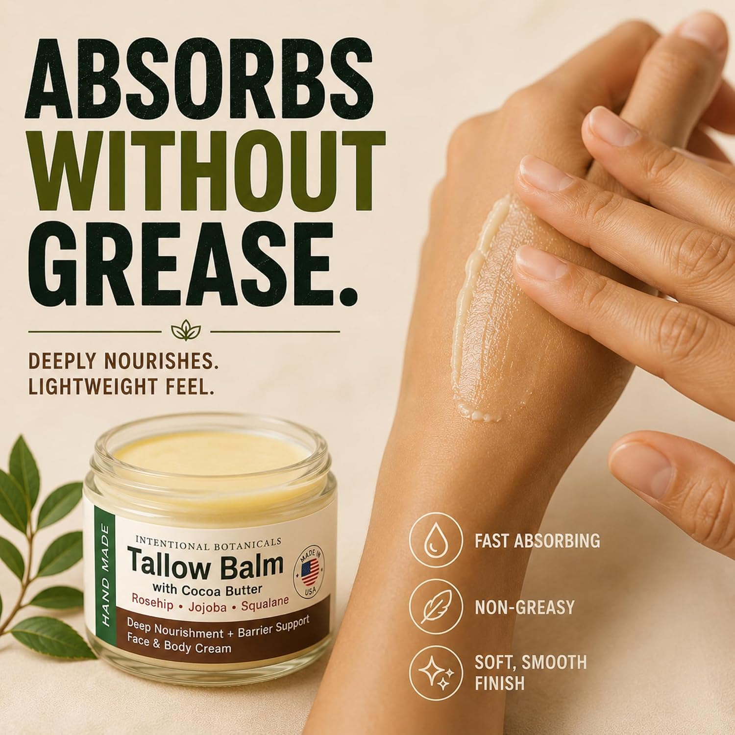 Beef Tallow for Skin, Face & Body Tallow Balm Deep Moisture for Dry Skin | Sensitive Skin, Made in USA, Holistic Wellness, Dry Skin Eczema, Psoriasis, Organic Tallow Moisturizer