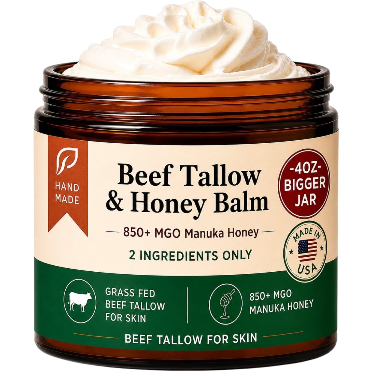 ProSeed Beef Tallow for Skin & Face, Tallow and Honey Balm with 850+ MGO Manuka Honey, Grass-Fed Beef Tallow Balm for Dry Skin, Face & Body, Organic Whipped Tallow Moisturizer, 2 oz
