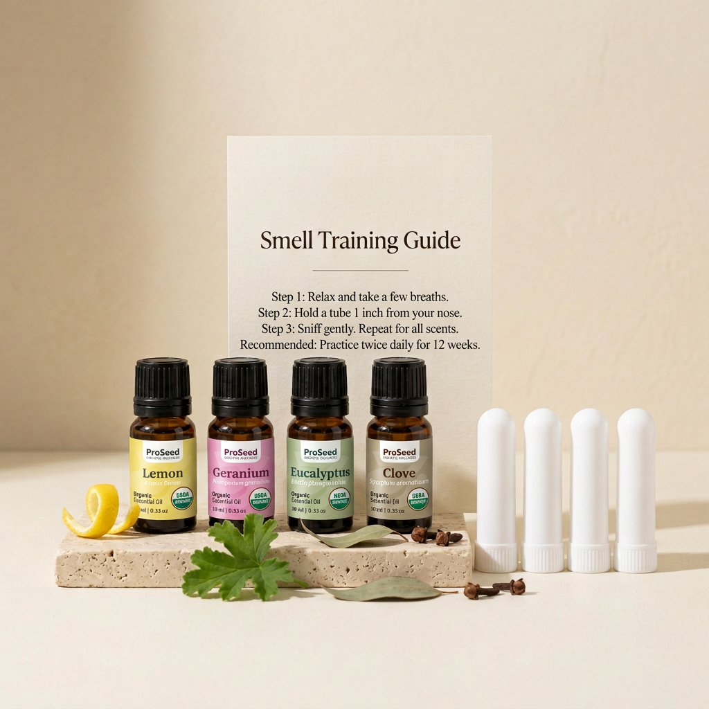 ProSeed USDA Organic Olfactory Smell Training Kit – 4 Oils + 4 Inhaler Tubes