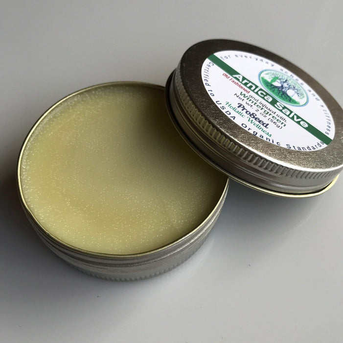 Organic Old Fashioned Arnica Hemp Salve for everyday aches and stiffness with Wintergreen and calming St. John's Wort - ProSeed Holistic Wellness